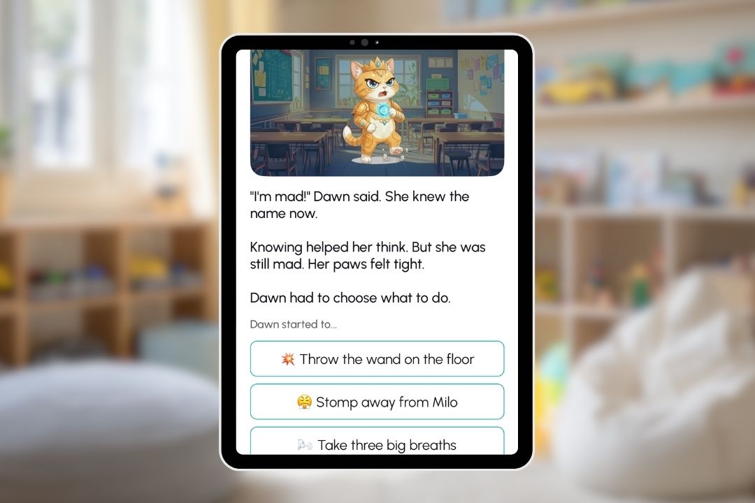 Child choosing behaviors in a story