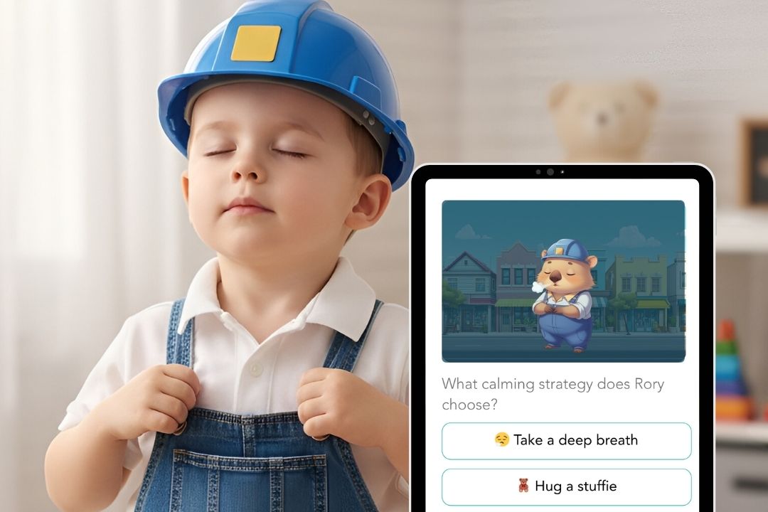 A young boy and Wanderly story letting him choose a calming strategy